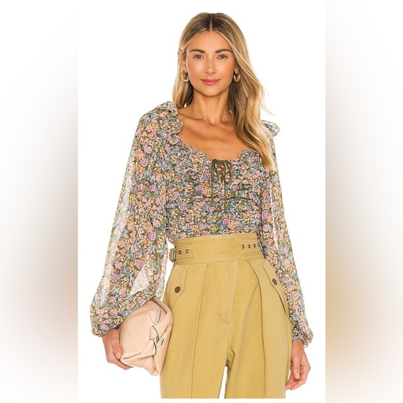 FREE PEOPLE MABEL CHIFFON FLORAL PRINT BLOUSE SIZE XS - Picture 4 of 13